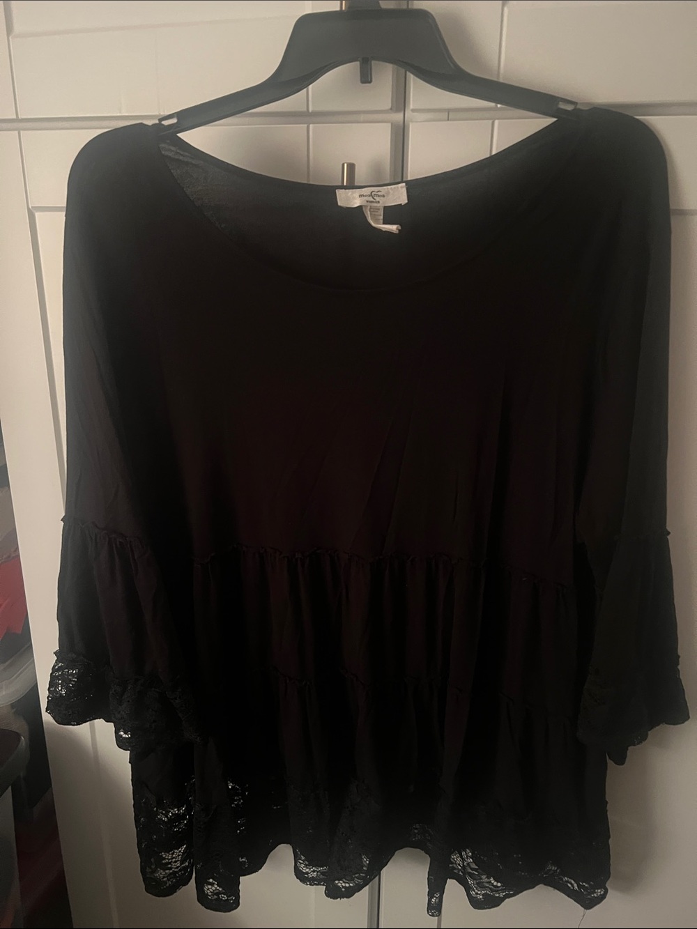 Moa Moa Black Tiered Lace-Hem Tunic